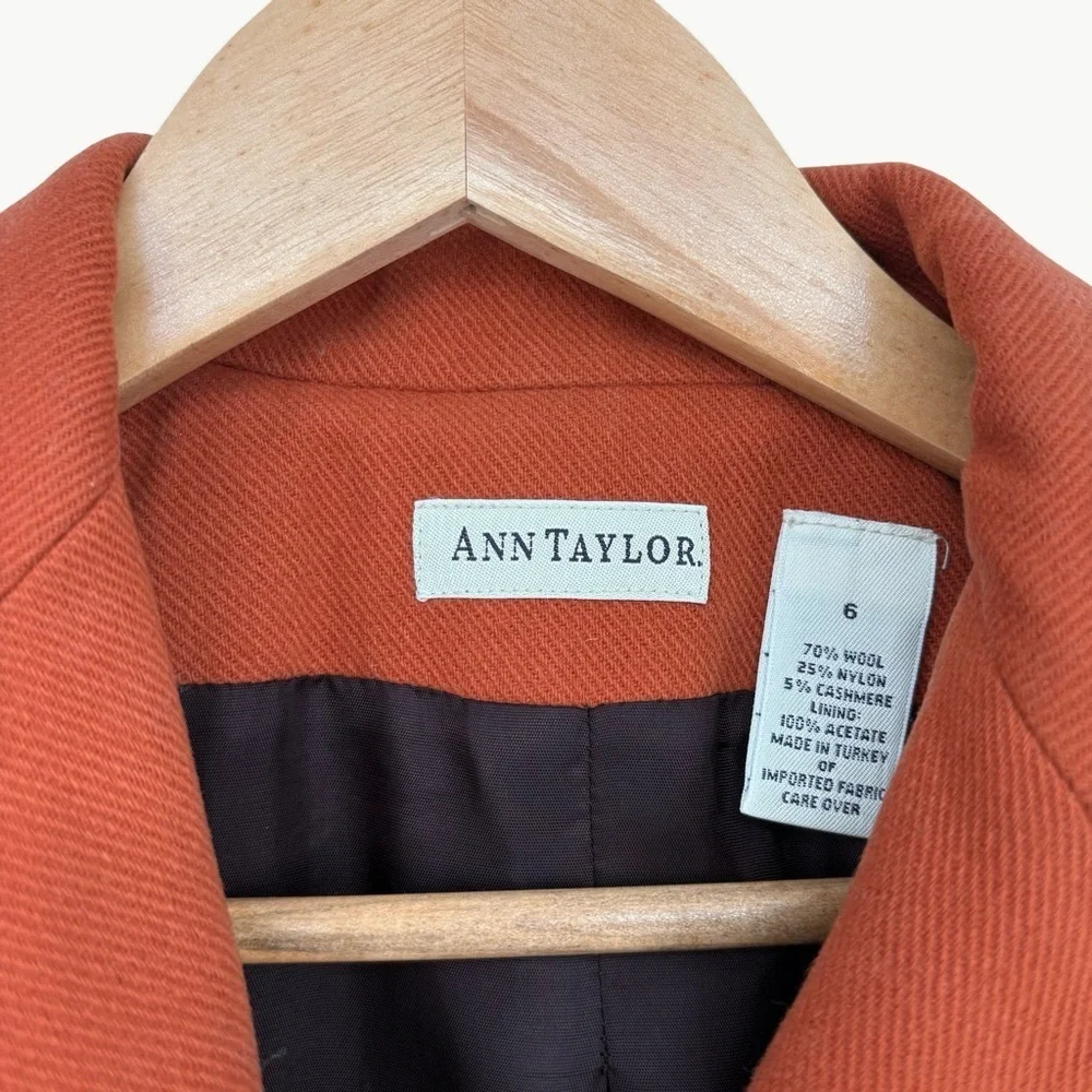 Vintage Ann Taylor Wool Cashmere Blazer Size 6 Burnt Orange 90s Classic - Picture 3 of 13